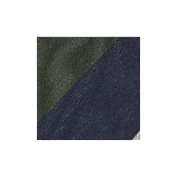 Navy Olive Grey Stripe Silk Tie - 3 Fold