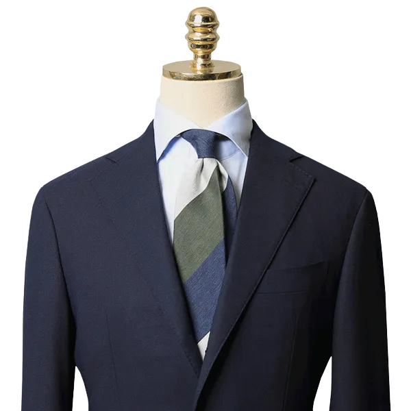 Navy Olive Grey Stripe Silk Tie - 3 Fold