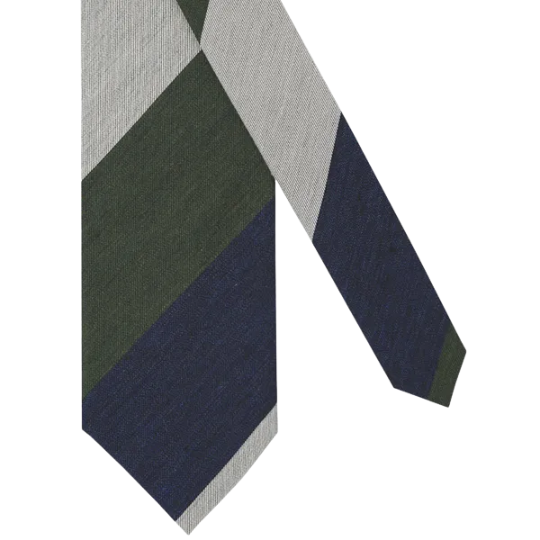 Navy Olive Grey Stripe Silk Tie - 3 Fold