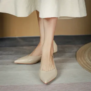 Nude Block Heels Closed Toe Spring Shoes High Heels Stiletto Work Shoes
