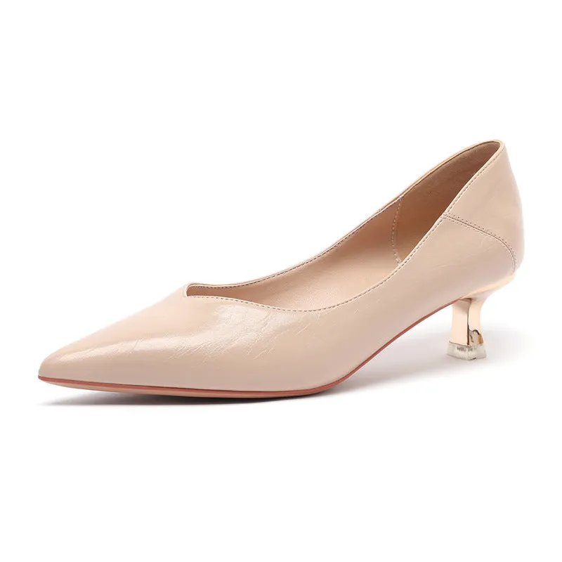 Nude Block Heels Closed Toe Spring Shoes High Heels Stiletto Work Shoes