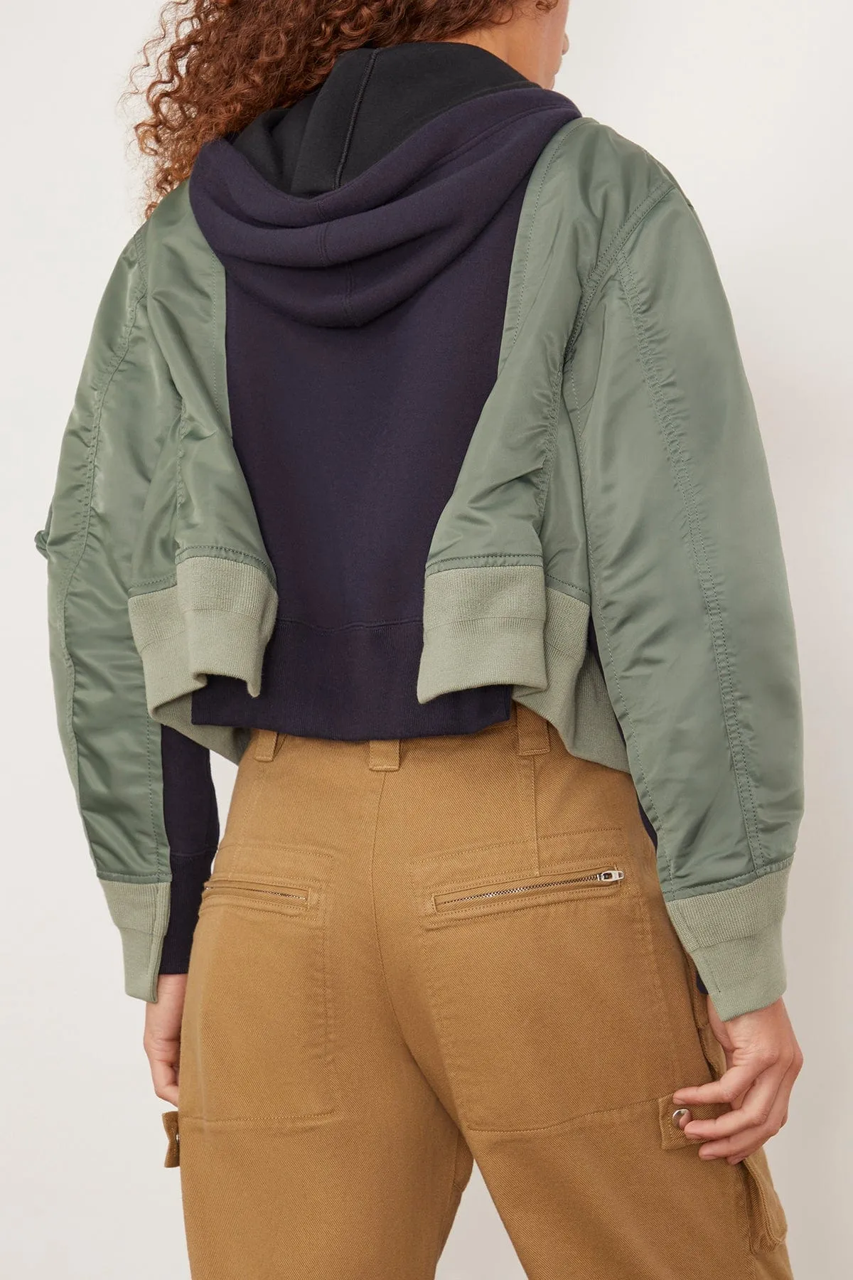 Nylon Twill x Sponge Sweat Hoodie in Navy/Khaki
