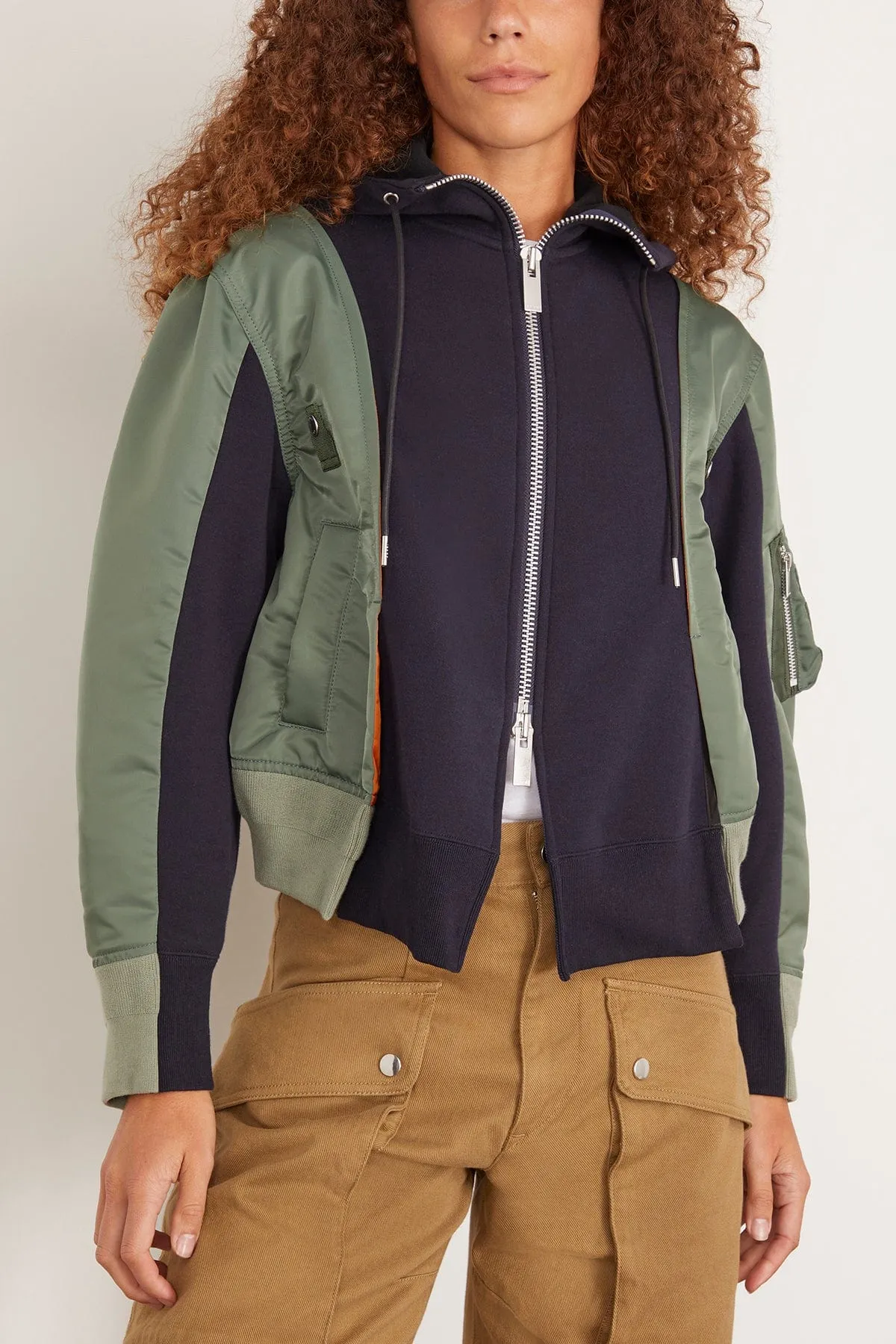 Nylon Twill x Sponge Sweat Hoodie in Navy/Khaki
