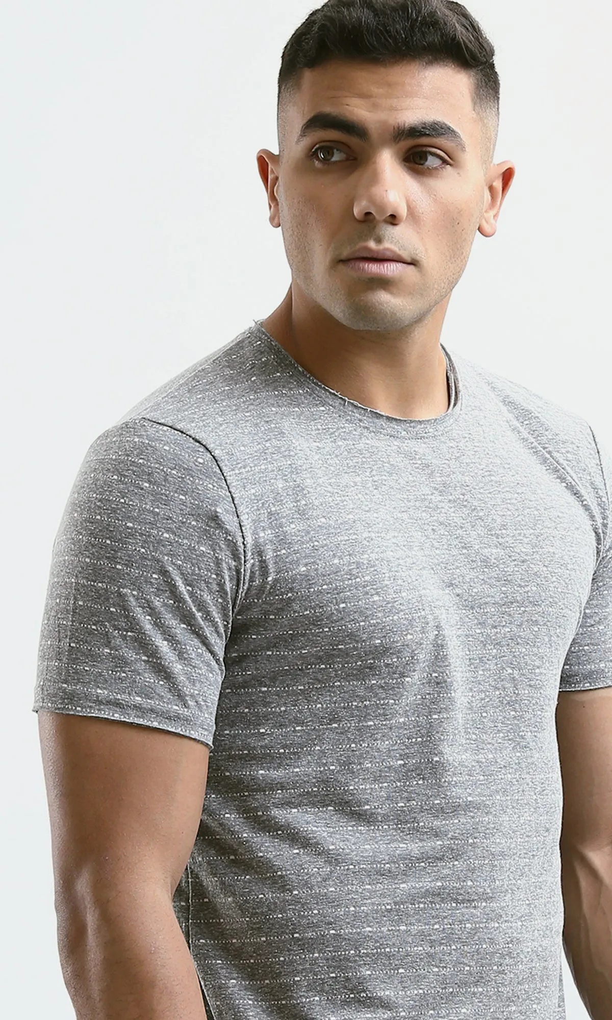 O190365 Heather Medium Grey Short Sleeves Slip On Tee