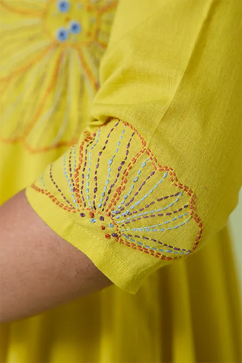 Okhai 'Summer Love' Pure Cotton Hand Embroidered Mirror Work Dress