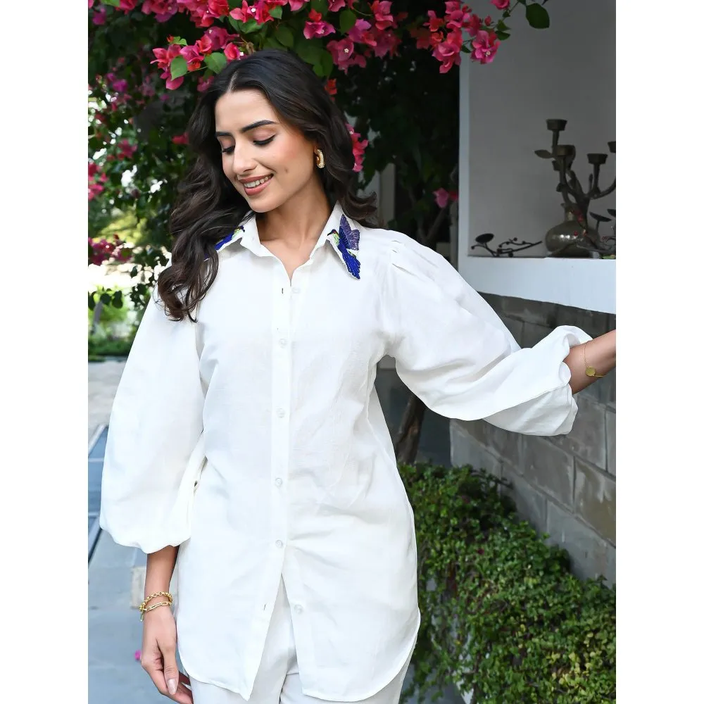 ORDINAREE White Embroidered Bird Brigade Co-Ord (Set of 2)