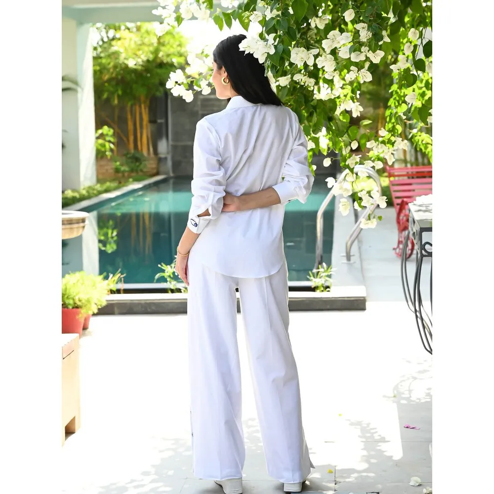 ORDINAREE White Embroidered Evil Eye Cotton Co-Ord (Set of 2)