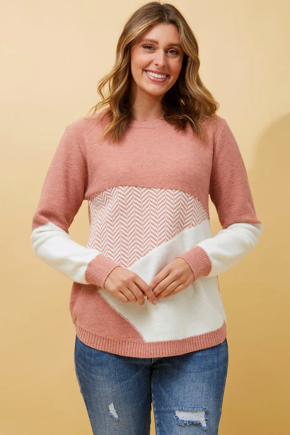 OTIS COLOUR BLOCK KNIT JUMPER