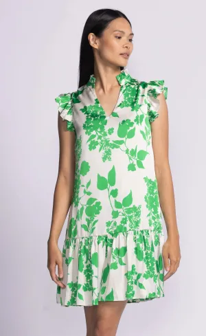 Pink Martini Dina Dress | White/Green Pattern