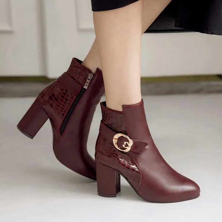 Pointed Toe Patchwork Hasp Middle Chunky Heels Short Boots