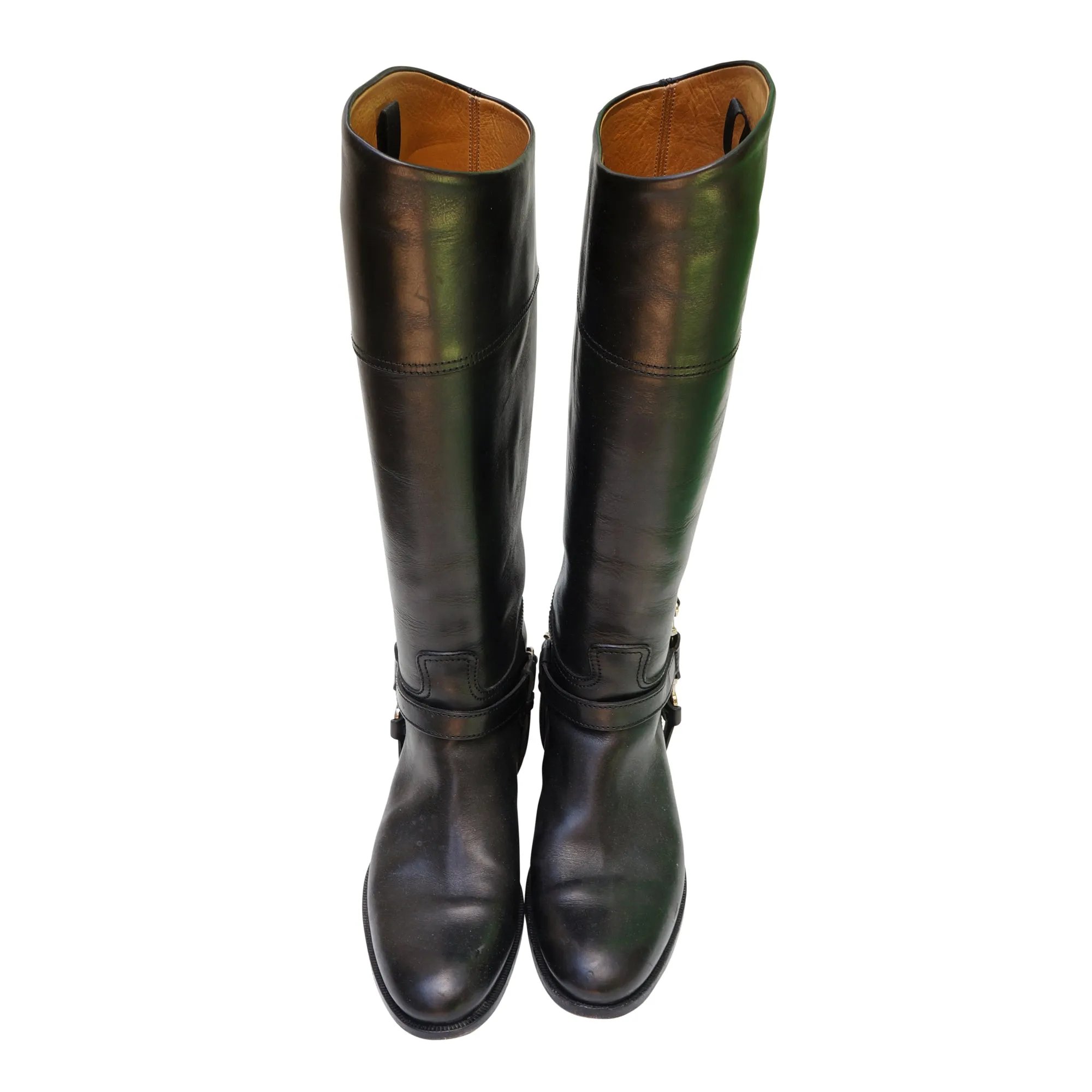 Ralph Lauren Black Leather Knee High Riding Boots