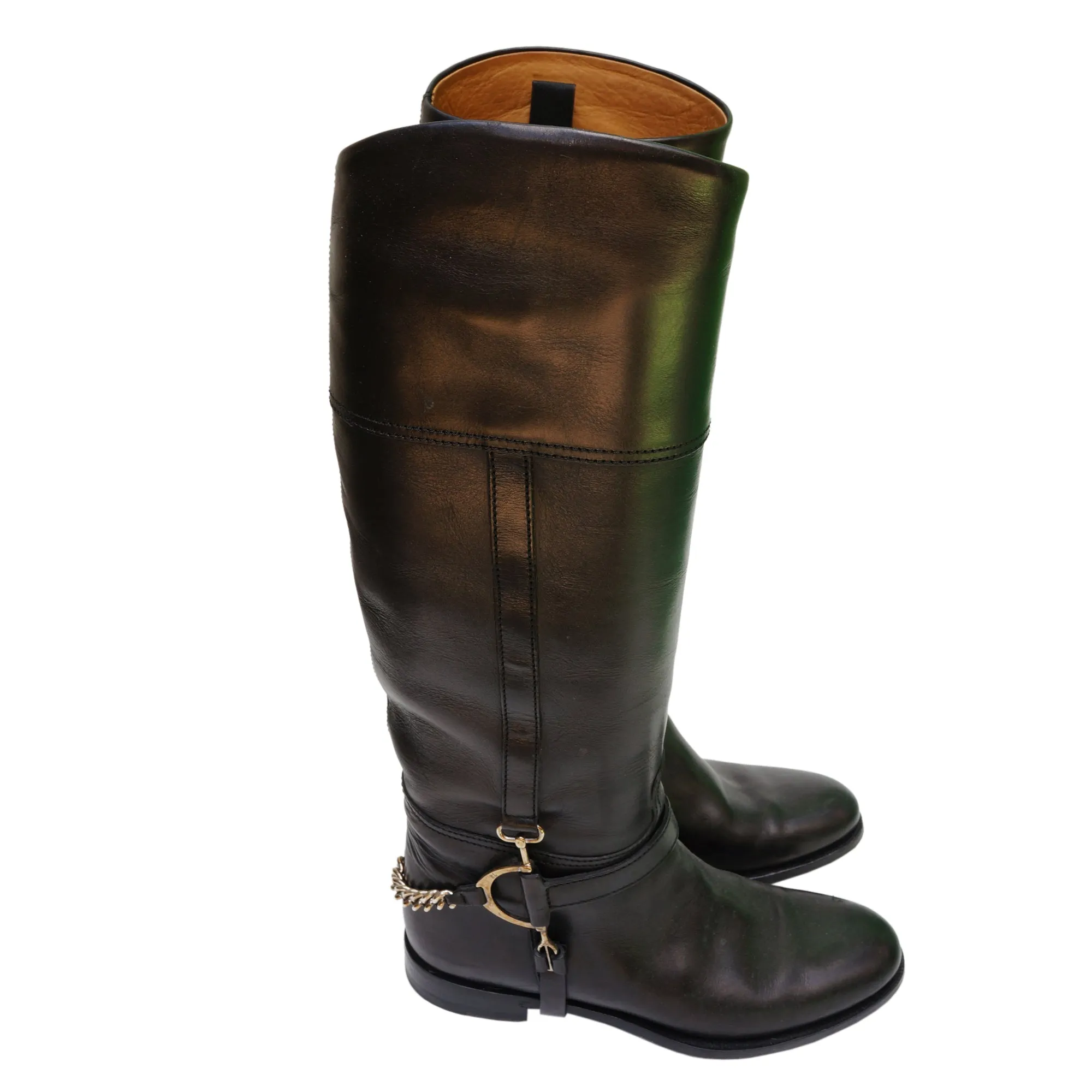 Ralph Lauren Black Leather Knee High Riding Boots