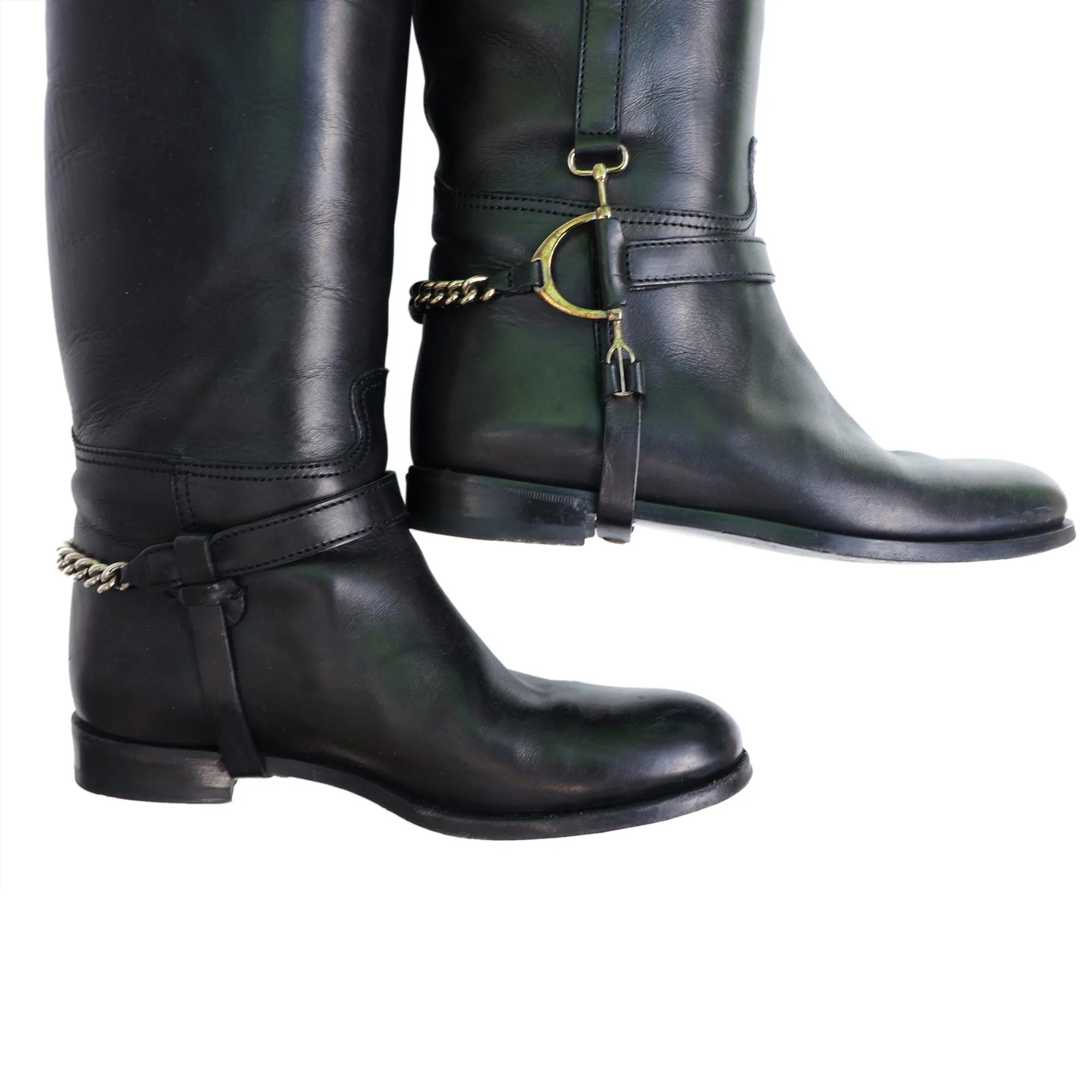 Ralph Lauren Black Leather Knee High Riding Boots