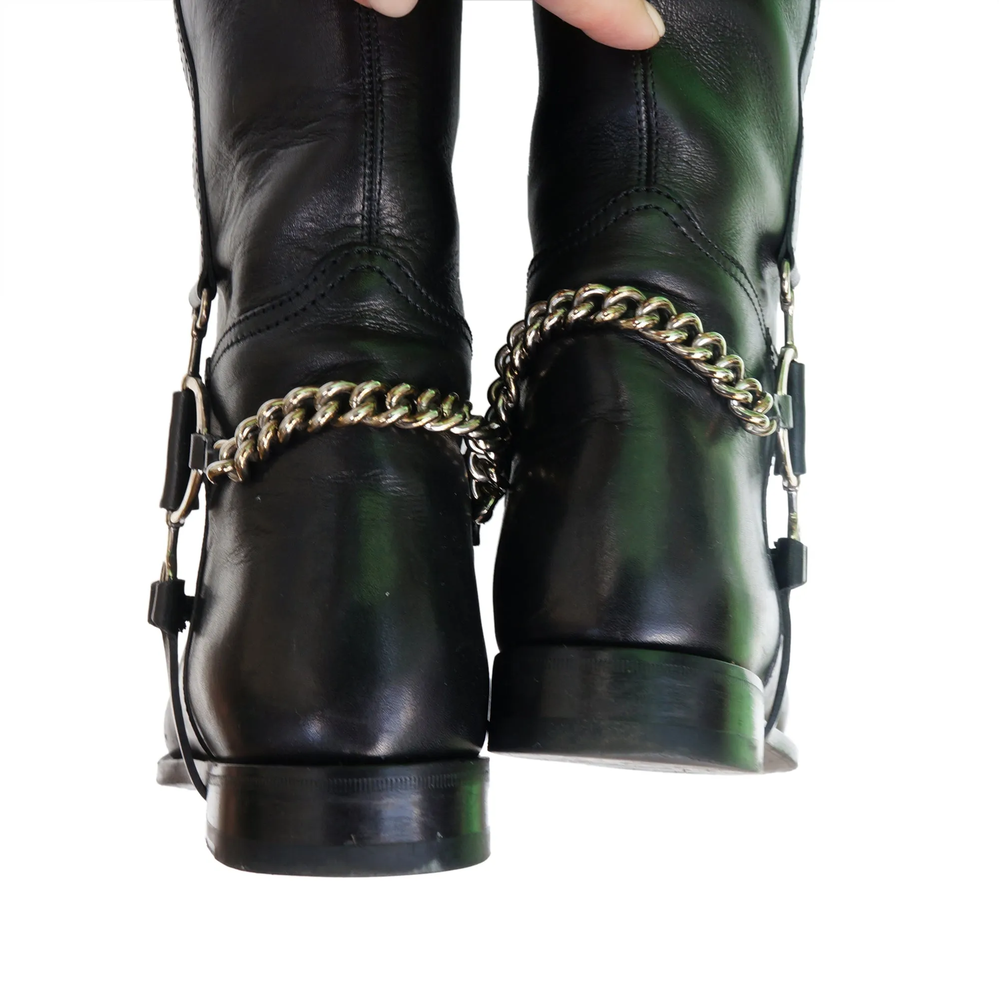 Ralph Lauren Black Leather Knee High Riding Boots
