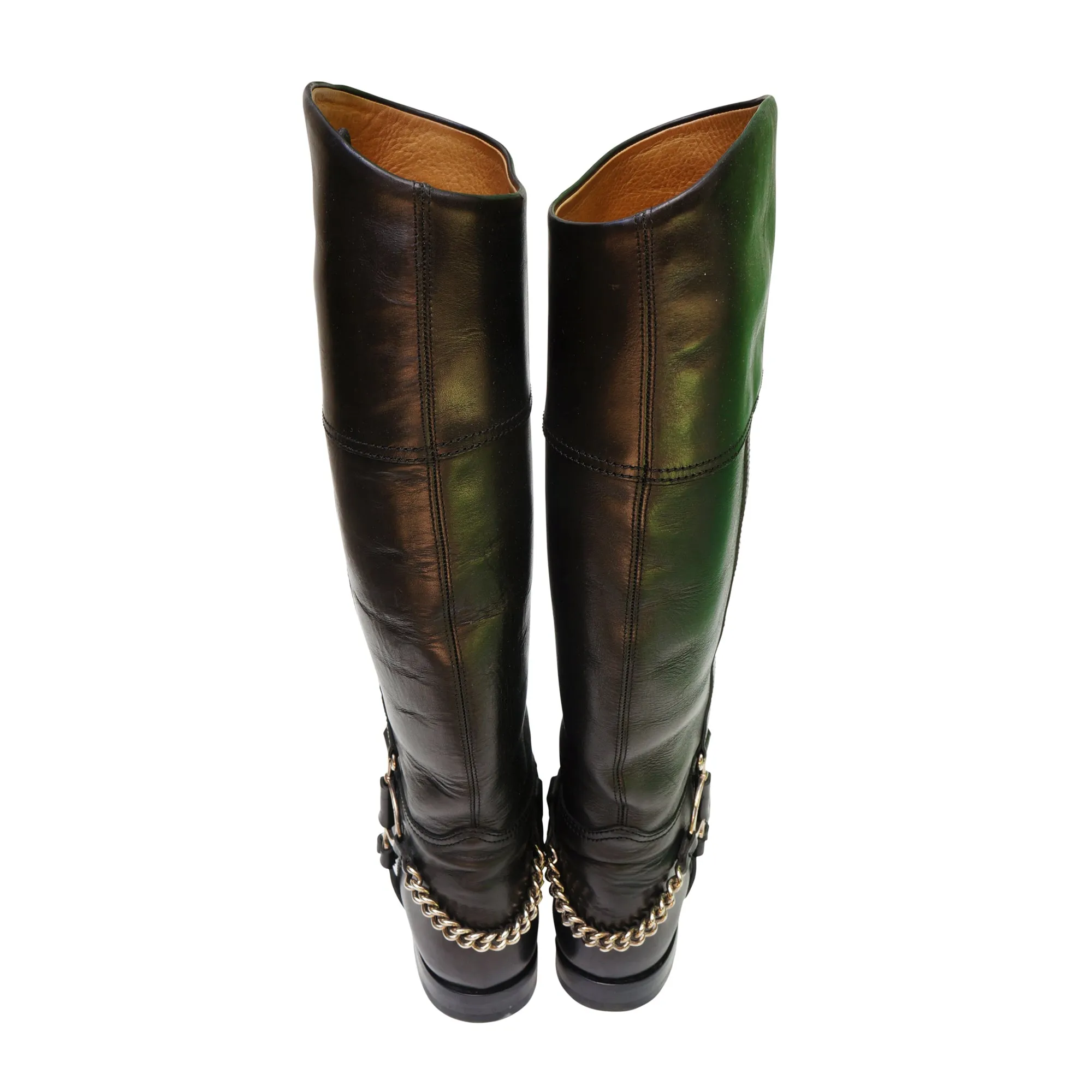 Ralph Lauren Black Leather Knee High Riding Boots