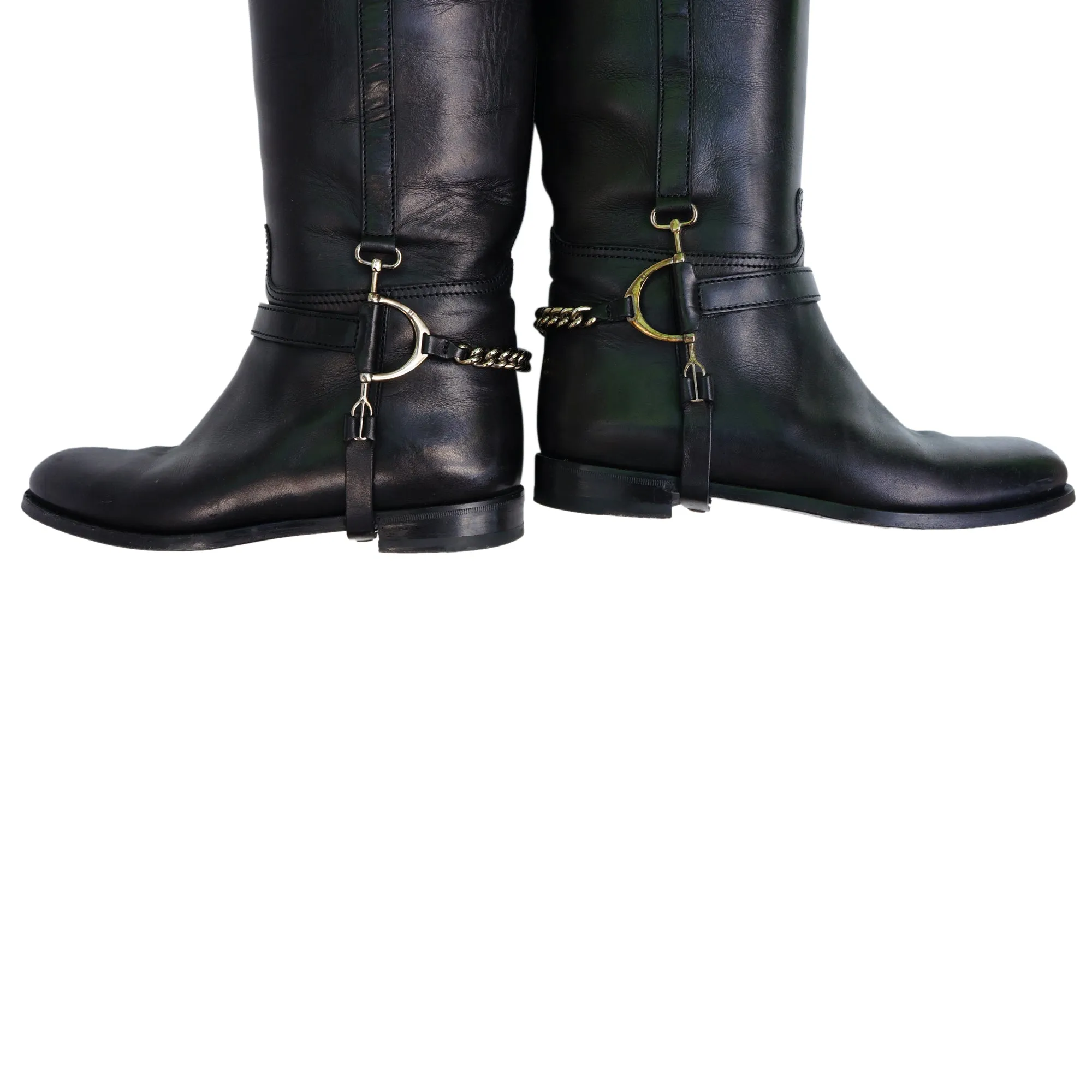 Ralph Lauren Black Leather Knee High Riding Boots