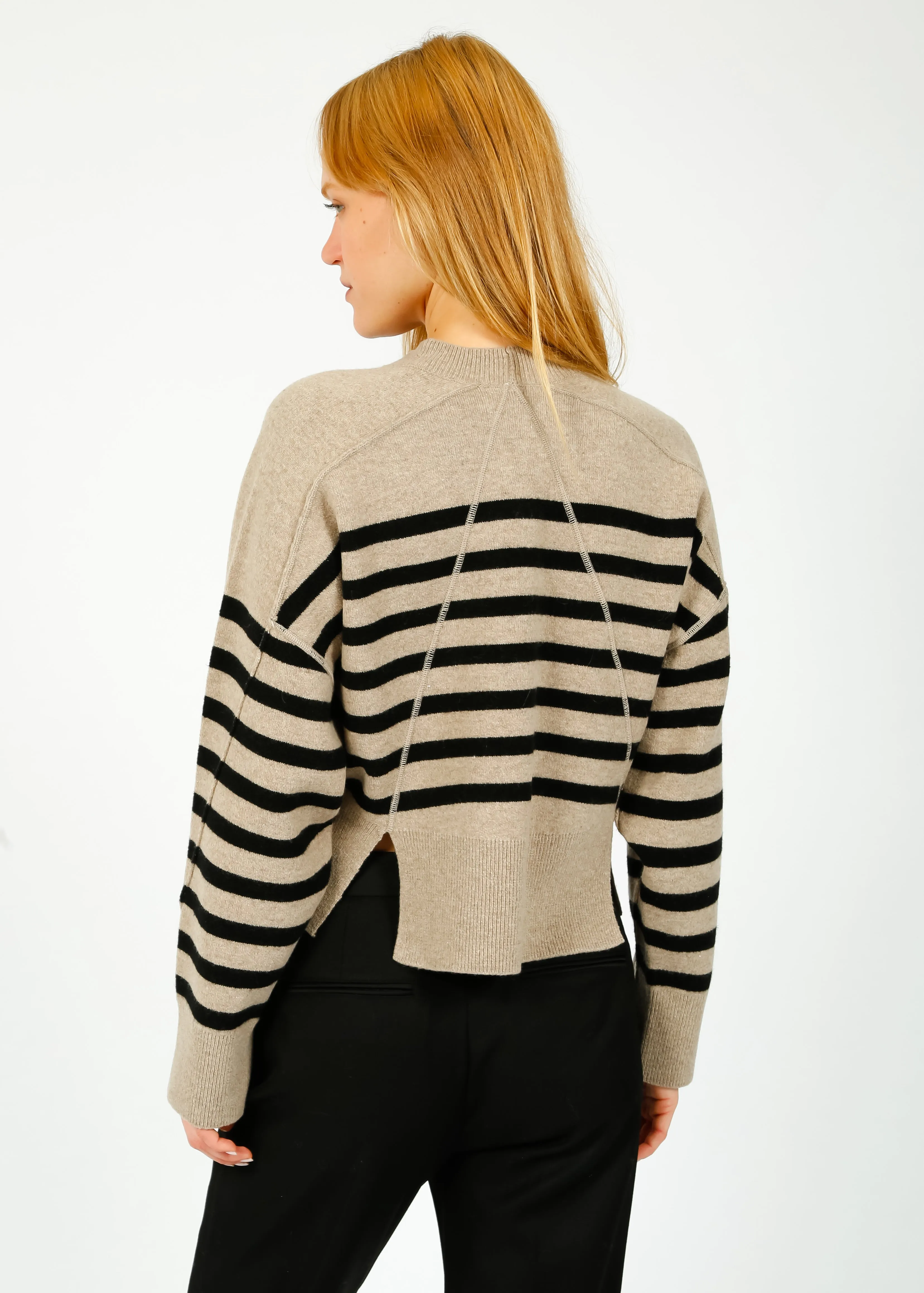 R&B Bridget Stripe Crew in Oatmeal Chine