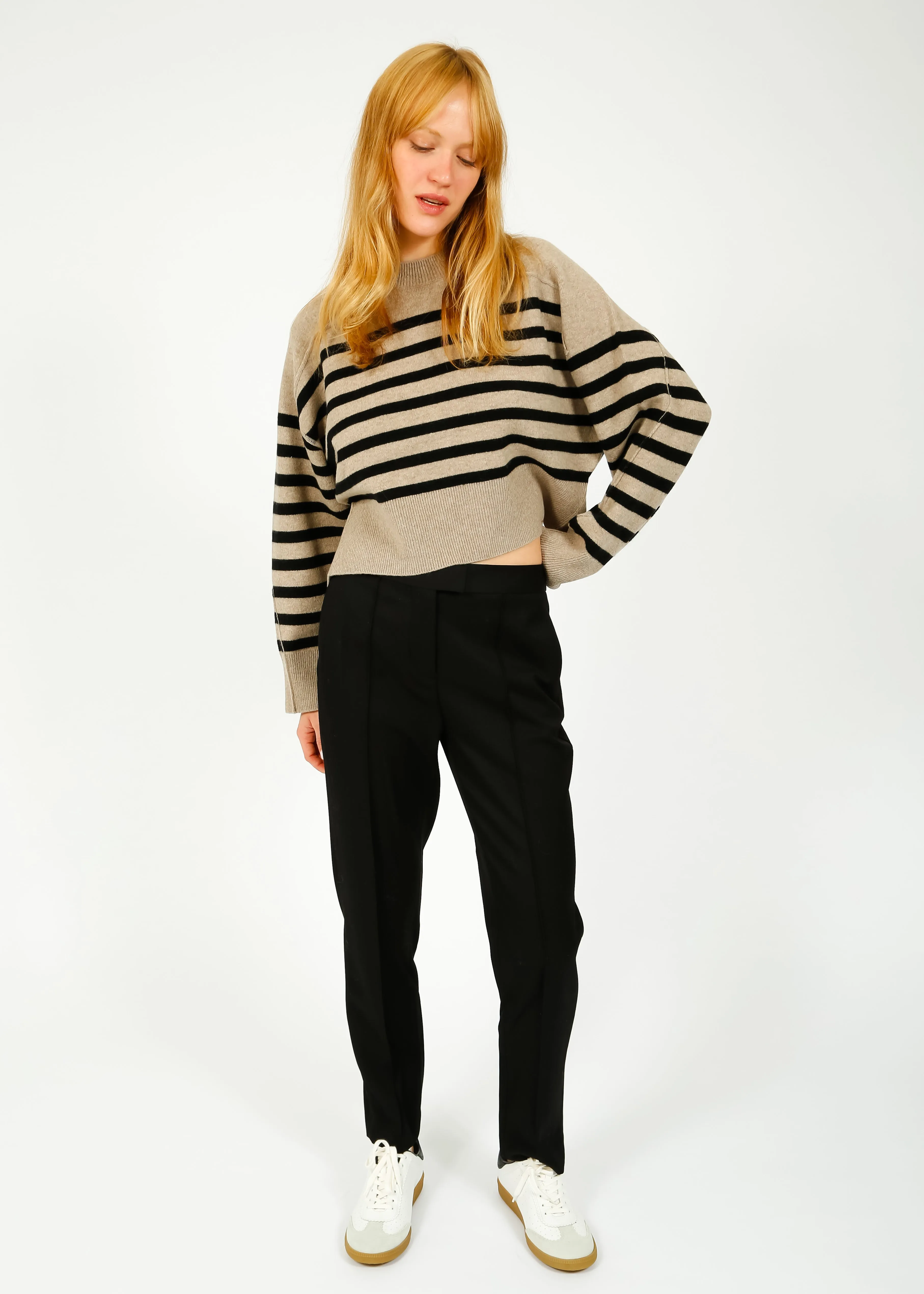 R&B Bridget Stripe Crew in Oatmeal Chine