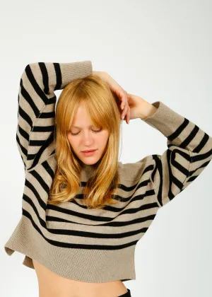 R&B Bridget Stripe Crew in Oatmeal Chine