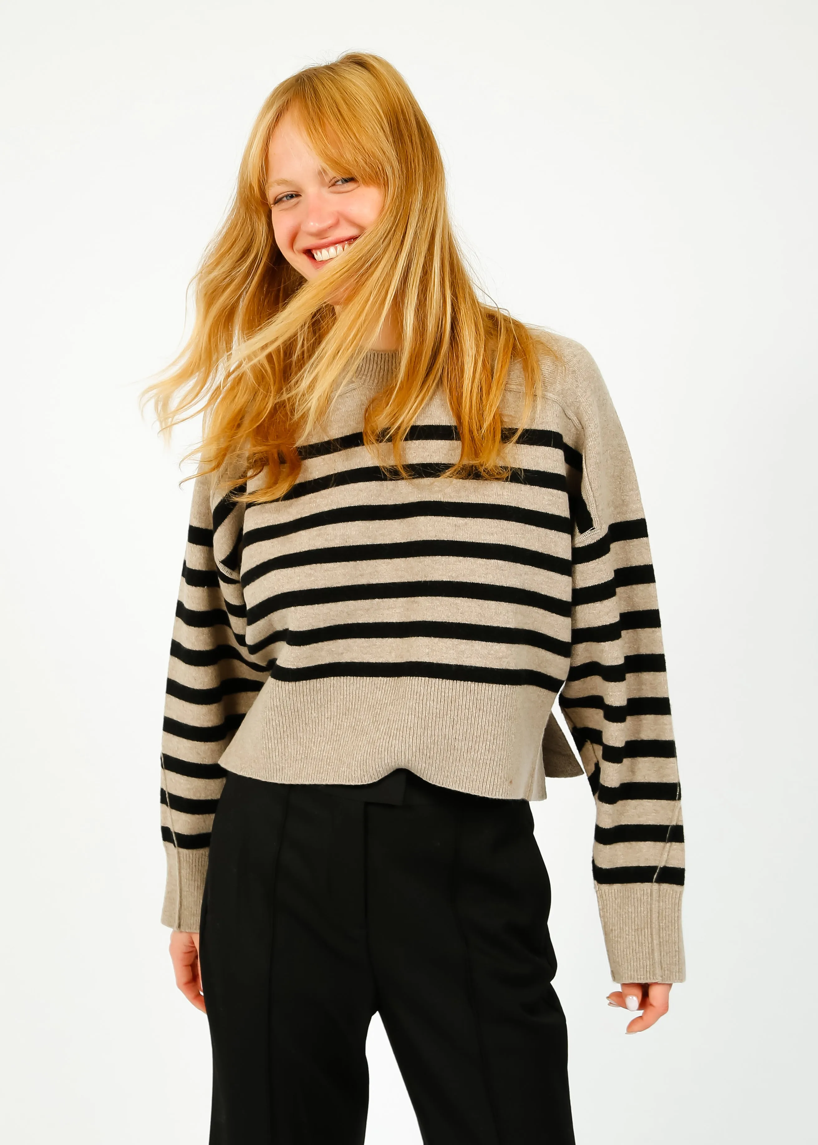 R&B Bridget Stripe Crew in Oatmeal Chine