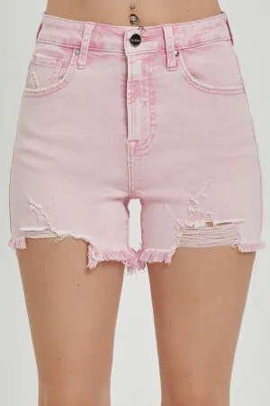 RISEN High Rise Pink Distressed Denim Shorts