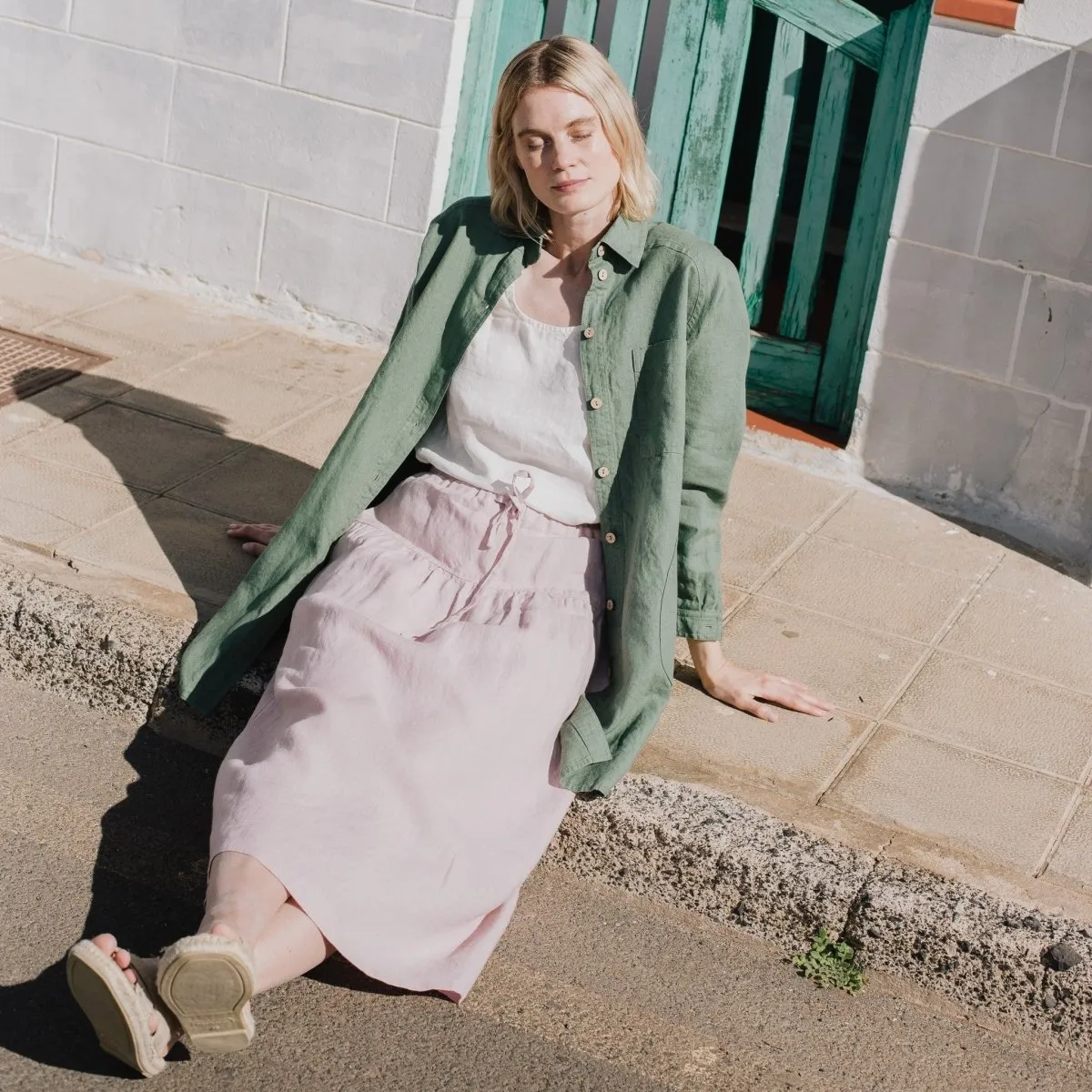 RYE two-tier linen skirt
