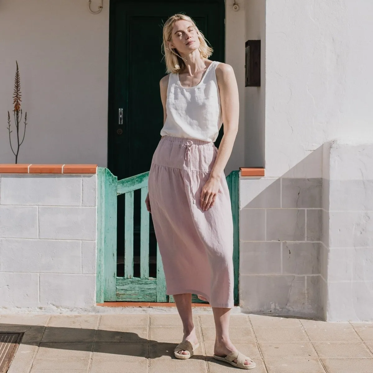 RYE two-tier linen skirt