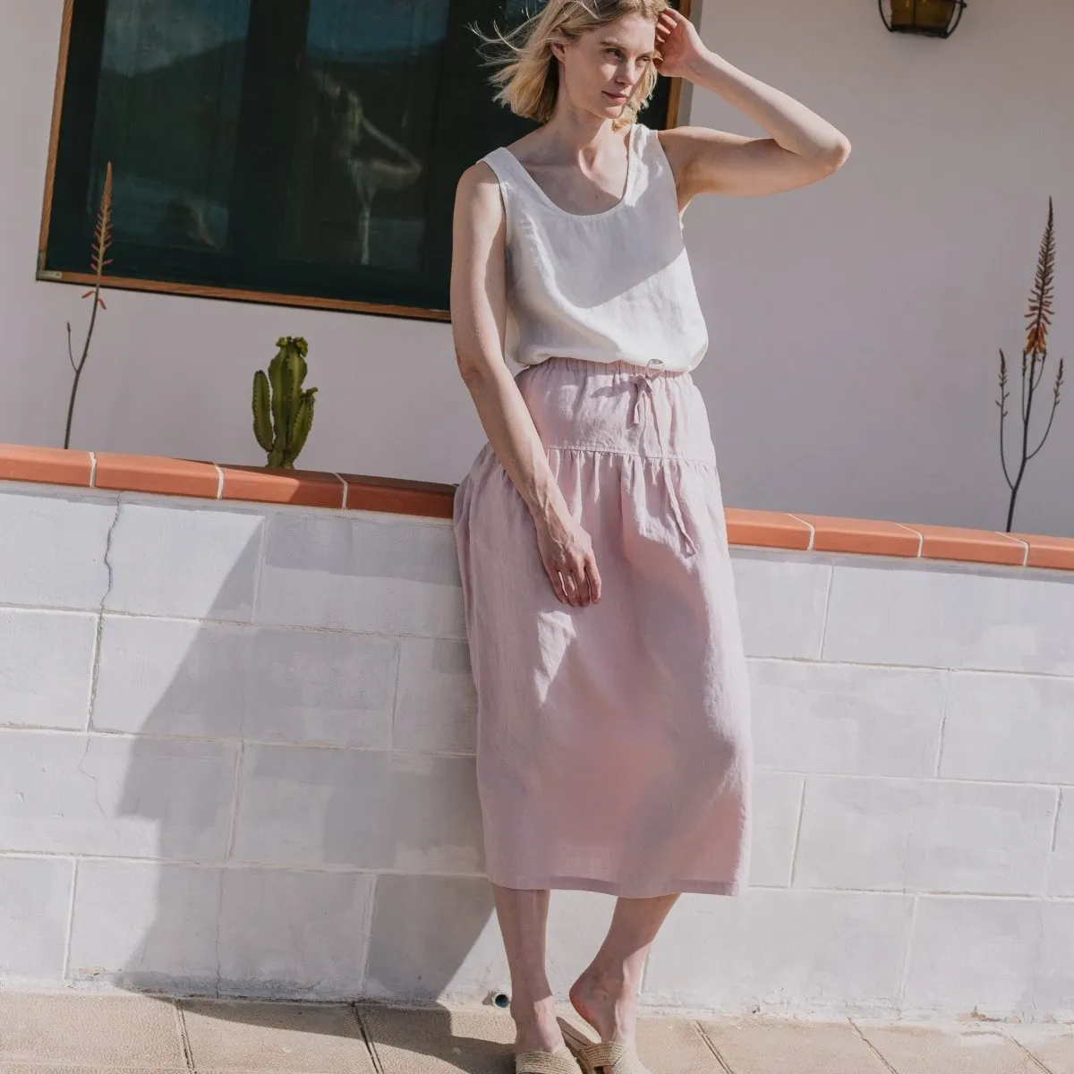 RYE two-tier linen skirt