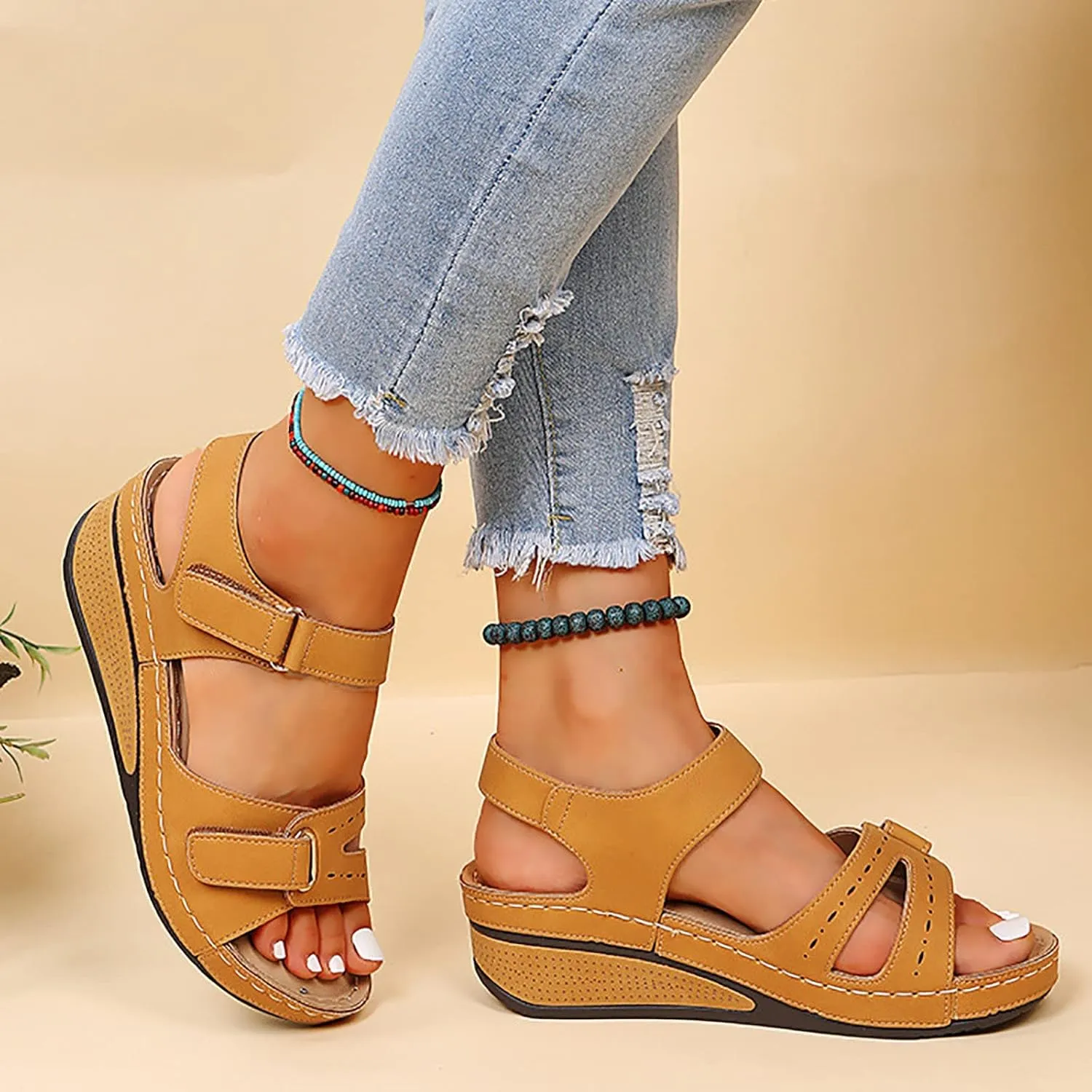 Sandals for Women 2025, Soft & Stylish Wedge Sandals for Effortless Comfort 2025 Leather Orthopedic Walking Platform