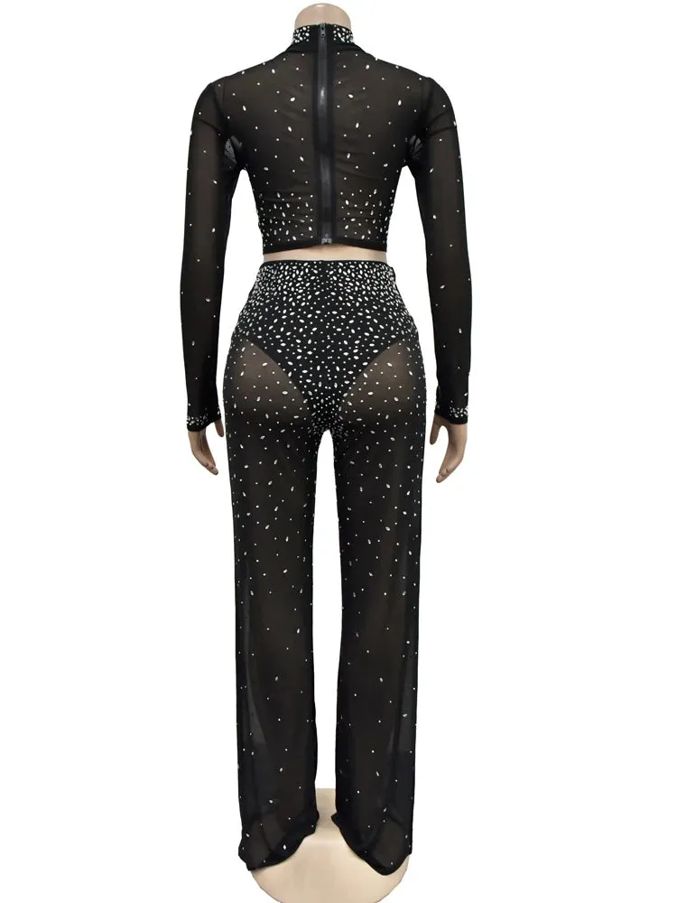 Sheer Rhinestone Tracksuit