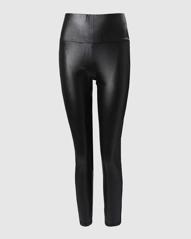Shiny Mesh Tummy-Control Leather Pants