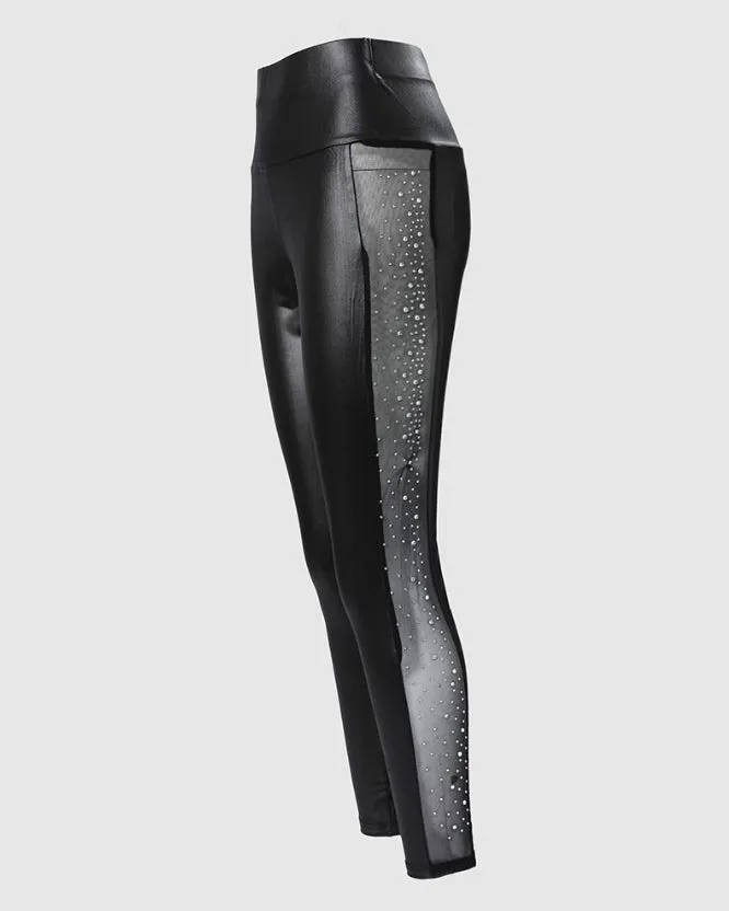 Shiny Mesh Tummy-Control Leather Pants