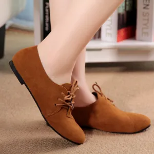 Solid Color Round Toe Lace Up Flat Short Boot Shoes