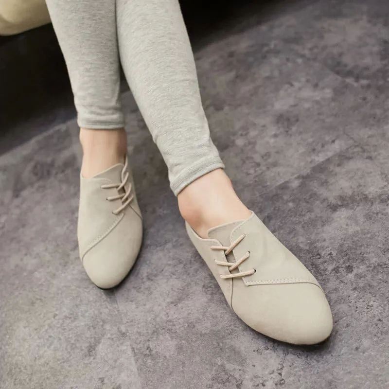 Solid Color Round Toe Lace Up Flat Short Boot Shoes