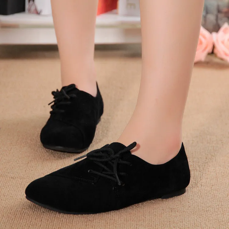 Solid Color Round Toe Lace Up Flat Short Boot Shoes