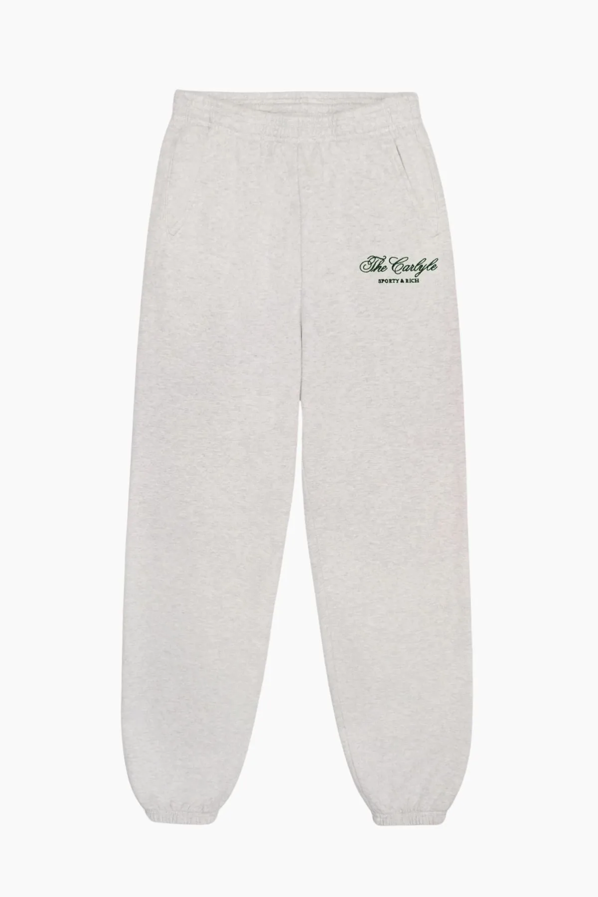 Sporty & Rich The Carlyle Script Sweatpant - Heather Grey/ Forest