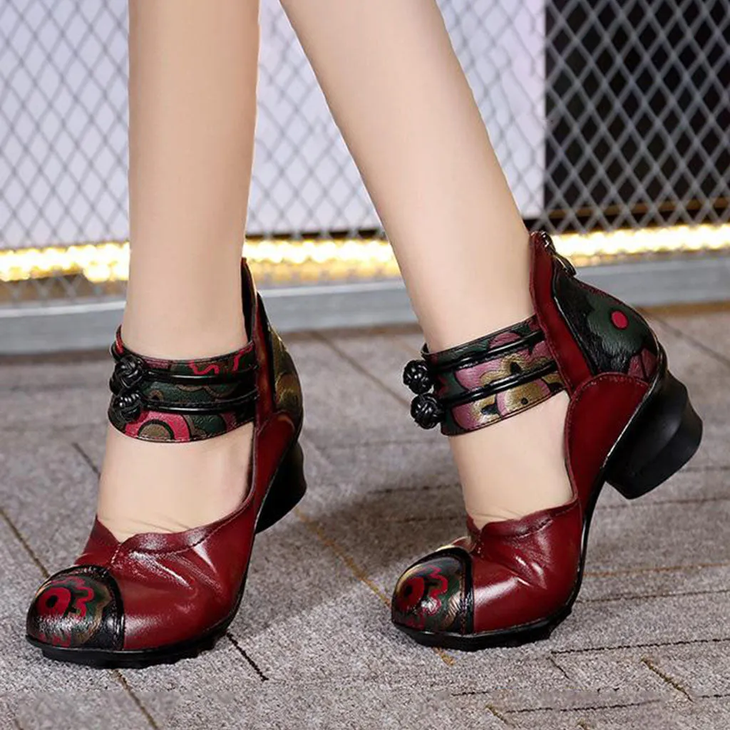 Spring Ethnic Style Retro Chunky Heels