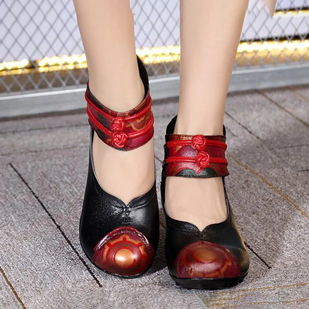 Spring Ethnic Style Retro Chunky Heels