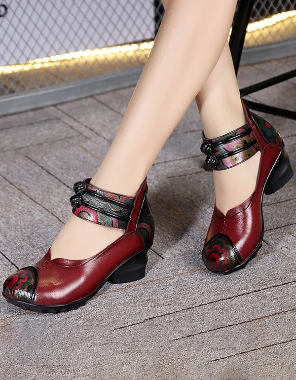 Spring Ethnic Style Retro Chunky Heels