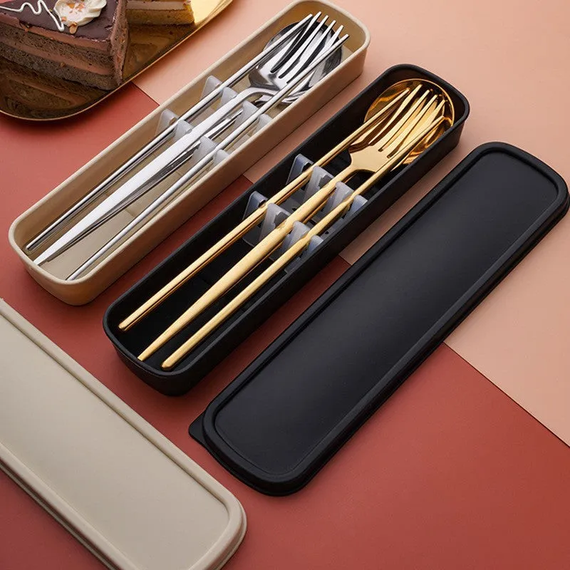 Stainless Steel Convenient Tableware Chopsticks Spoon Kit Portuguese Tableware Three-Piece Set Gift for Students
