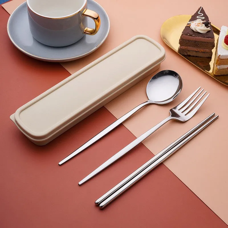 Stainless Steel Convenient Tableware Chopsticks Spoon Kit Portuguese Tableware Three-Piece Set Gift for Students