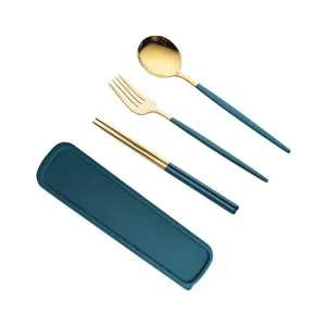 Stainless Steel Convenient Tableware Chopsticks Spoon Kit Portuguese Tableware Three-Piece Set Gift for Students