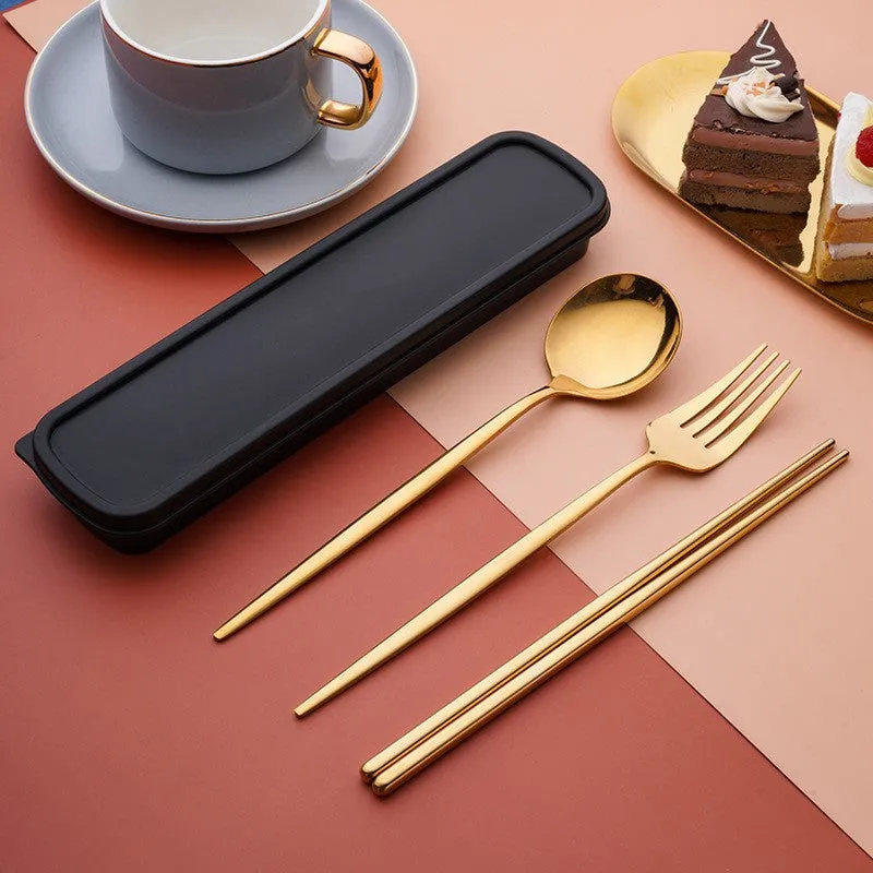 Stainless Steel Convenient Tableware Chopsticks Spoon Kit Portuguese Tableware Three-Piece Set Gift for Students
