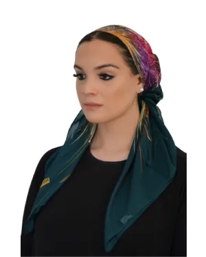 Tie Ur Knot Forest Green Feather Splatter Pre-Tied Bandanna with Full Non Slip Grip