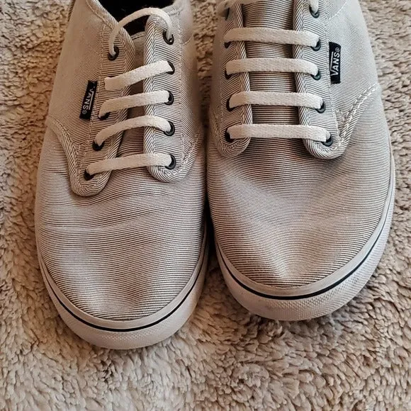 Vans Classic Grey Blue & White Striped Flat Fashion Tied Sneaker Size 8