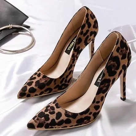 Women suede leopard pointed toe sexy stiletto heels