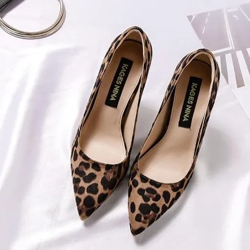 Women suede leopard pointed toe sexy stiletto heels