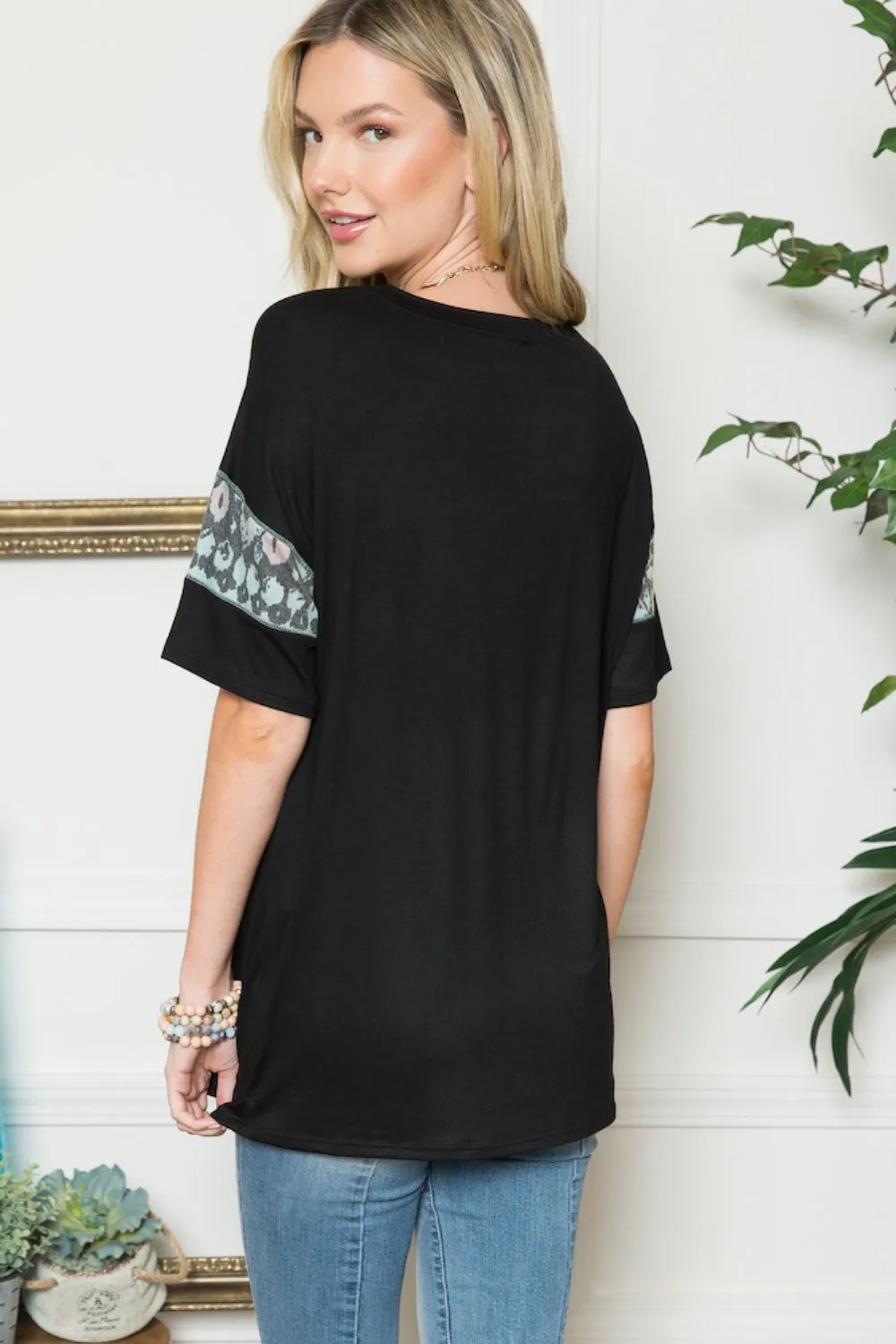 Women's Celeste Full Size Leopard Exposed Seam Short Sleeve T-Shirt