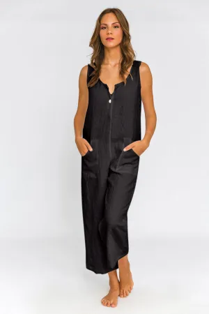 Women's linen jumpsuit jet-black - Ema