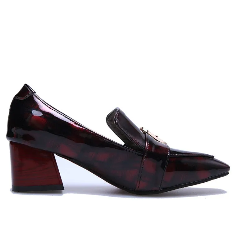Women's Patent Leather Buckle Chunky Heel Pumps
